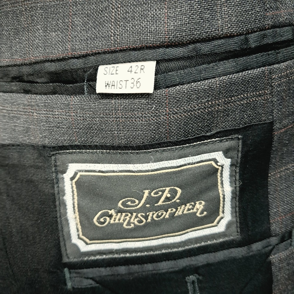 JD Christopher Mens 42R Grey Windowpane Plaid 100% Wool 2-Button Blazer Jacket - Picture 4 of 13